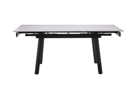 Mesa de comedor extensible con tapa efecto mármol blanco y patas metálicas negras – Elegante y moderna, 120-180x85x77 cm - Buyqualia