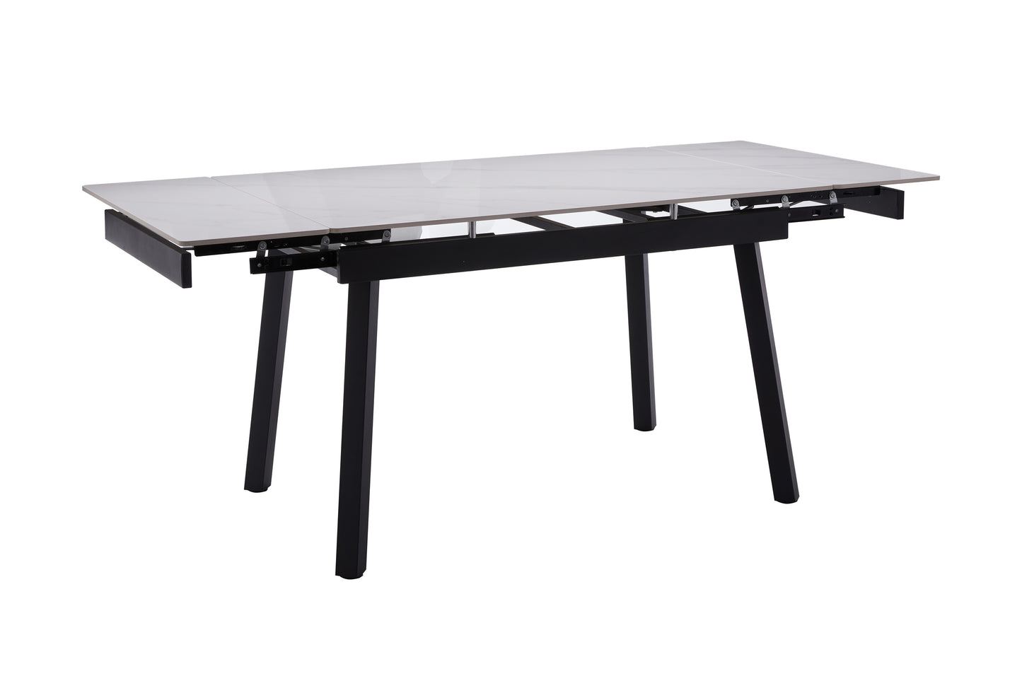 Mesa de comedor extensible con tapa efecto mármol blanco y patas metálicas negras – Elegante y moderna, 120-180x85x77 cm - Buyqualia