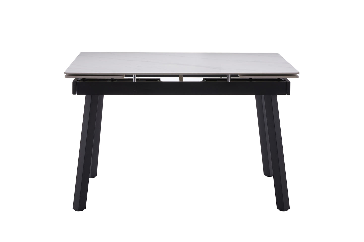 Mesa de comedor extensible con tapa efecto mármol blanco y patas metálicas negras – Elegante y moderna, 120-180x85x77 cm - Buyqualia