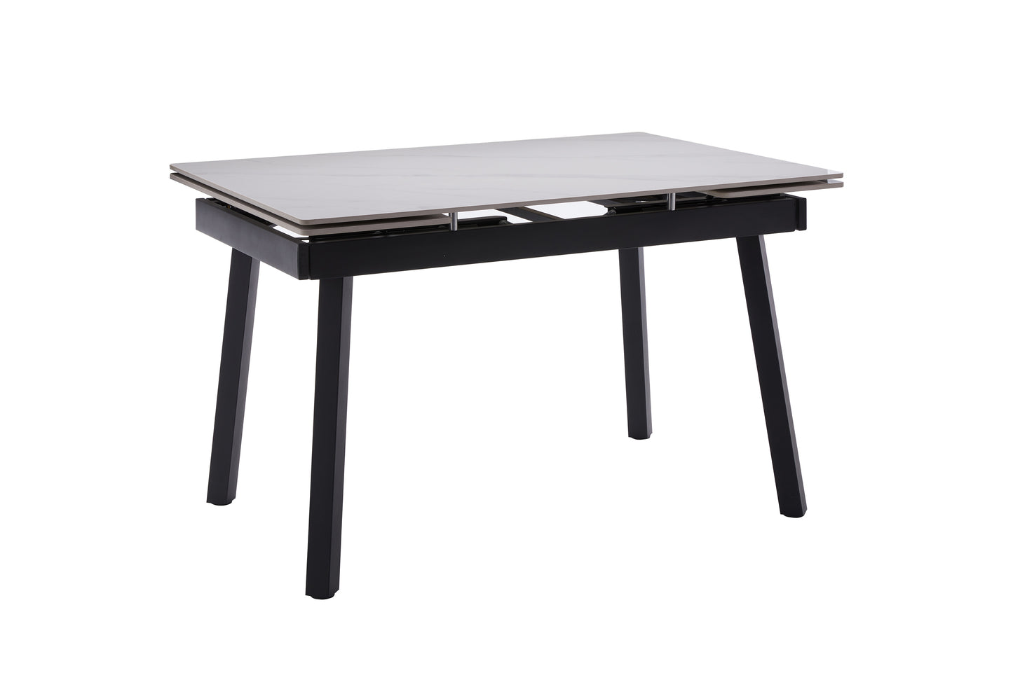 Mesa de comedor extensible con tapa efecto mármol blanco y patas metálicas negras – Elegante y moderna, 120-180x85x77 cm - Buyqualia