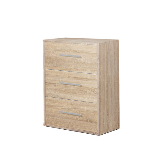 Mesita de Noche - Cambrian Blanco - Con 3 Cajones – Estilo moderno con tiradores lisos, 61x40x28 cm - Buyqualia