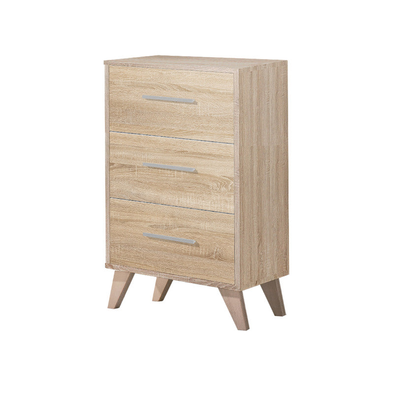 Mesita de Noche - Cambrian Blanco - Con 3 Cajones – Estilo moderno con tiradores lisos, 61x40x28 cm - Buyqualia