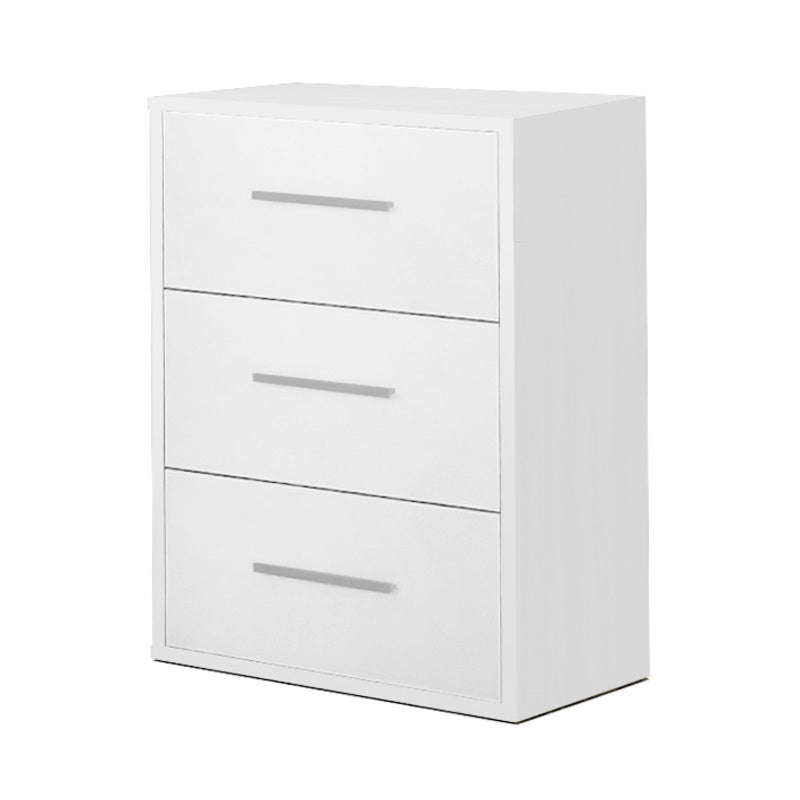 Mesita de Noche - Cambrian Blanco - Con 3 Cajones – Estilo moderno con tiradores lisos, 61x40x28 cm - Buyqualia