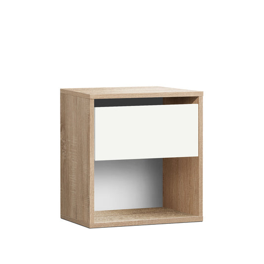Mesita de Noche Cambrian y Blanca 42x40x28 cm | 1 Cajón sin Tirador y Estante Abierto | Diseño Minimalista - Buyqualia