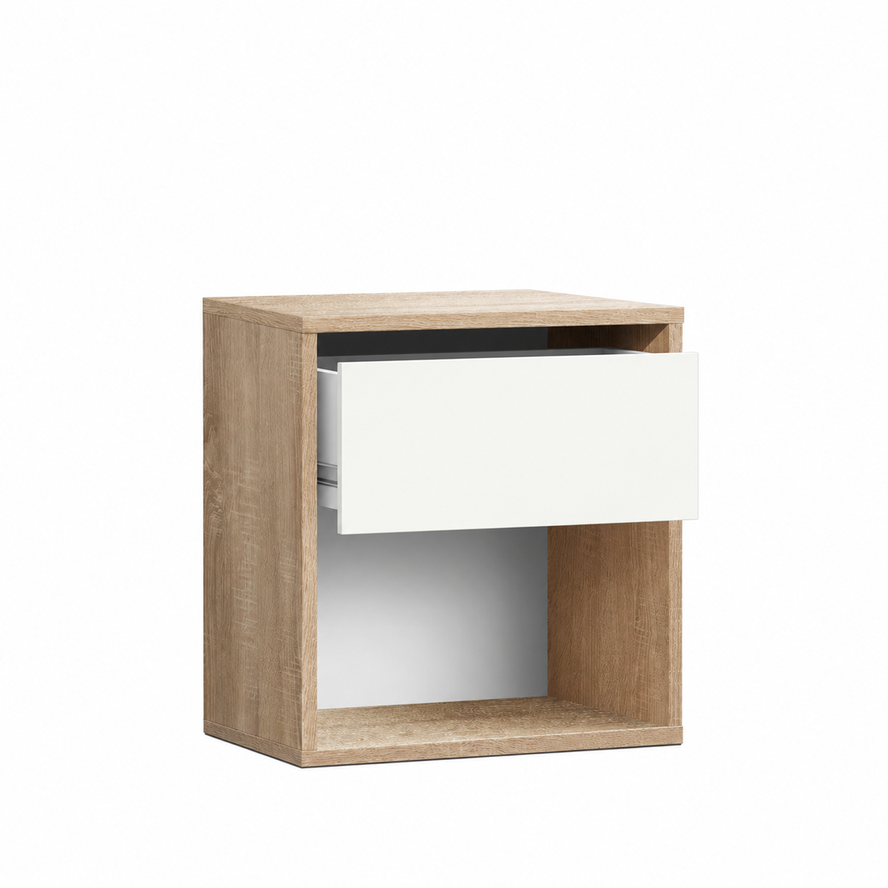 Mesita de Noche  cm | 1 Cajón sin Tirador y Estante Abierto | Diseño Minimalista - Buyqualia