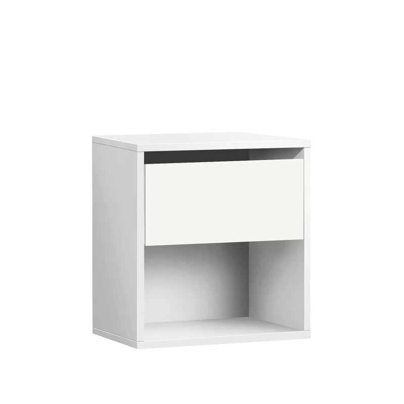 Mesita de Noche Cambrian y Blanca 42x40x28 cm | 1 Cajón sin Tirador y Estante Abierto | Diseño Minimalista - Buyqualia