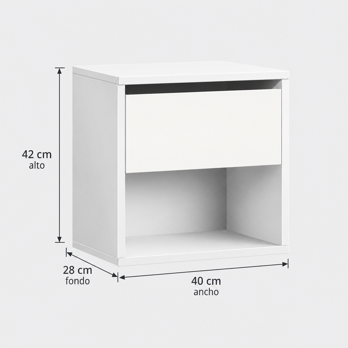 Mesita de Noche  cm | 1 Cajón sin Tirador y Estante Abierto | Diseño Minimalista - Buyqualia