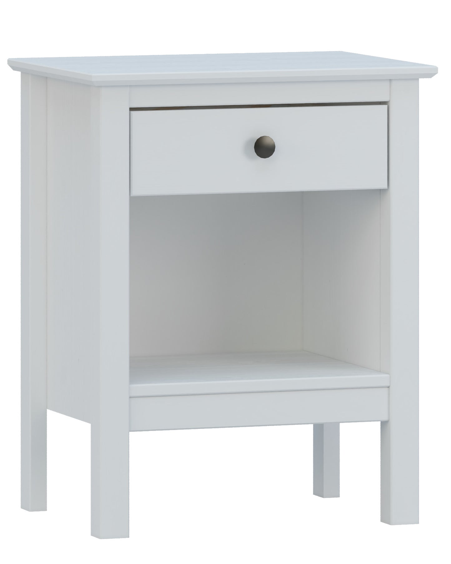Mesita de noche de madera maciza – 1 cajón, diseño rústico en color blanco abierto, 60x48x35 cm - Buyqualia