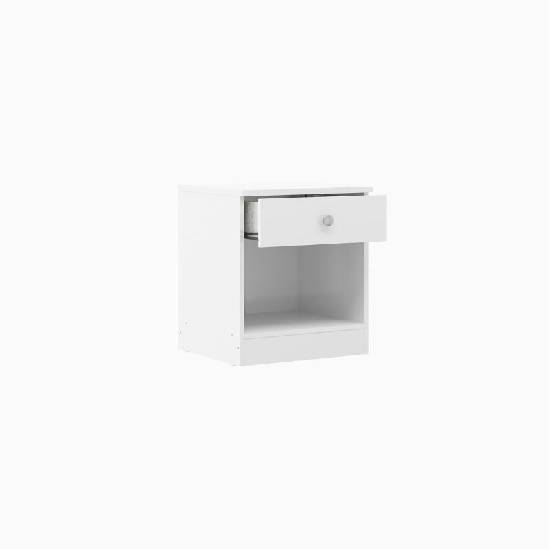 Mesilla de Dormitorio Compacta y Funcionalen color blanco,  45x40x36 cm con 1 Cajón