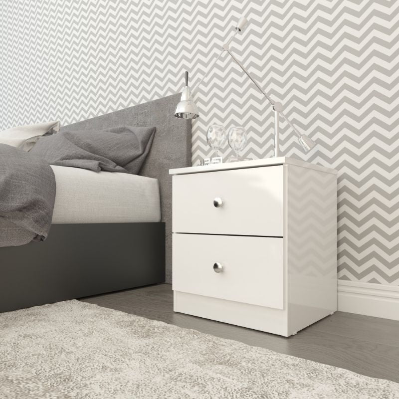 Mesita de Noche Blanca 40x45x36 cm con 2 Cajones – Mesilla de Dormitorio Compacta y Funcional