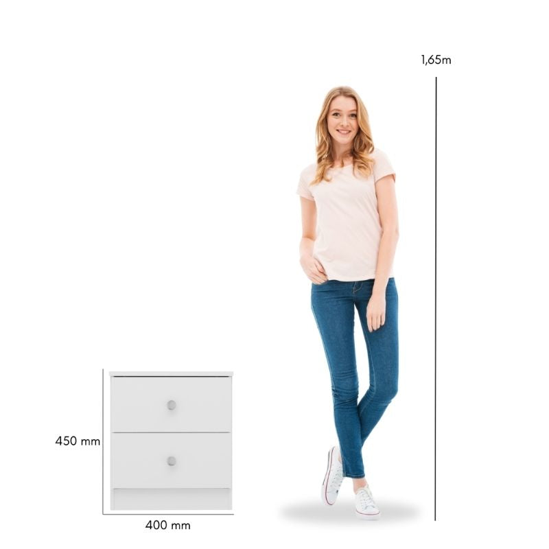 Mesita de Noche Blanca 40x45x36 cm con 2 Cajones – Mesilla de Dormitorio Compacta y Funcional