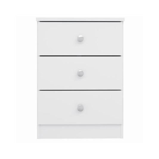 Mesita de Noche Blanca 55,6x40x36 cm con 3 Cajones – Mesilla de Dormitorio Moderna y Funcional