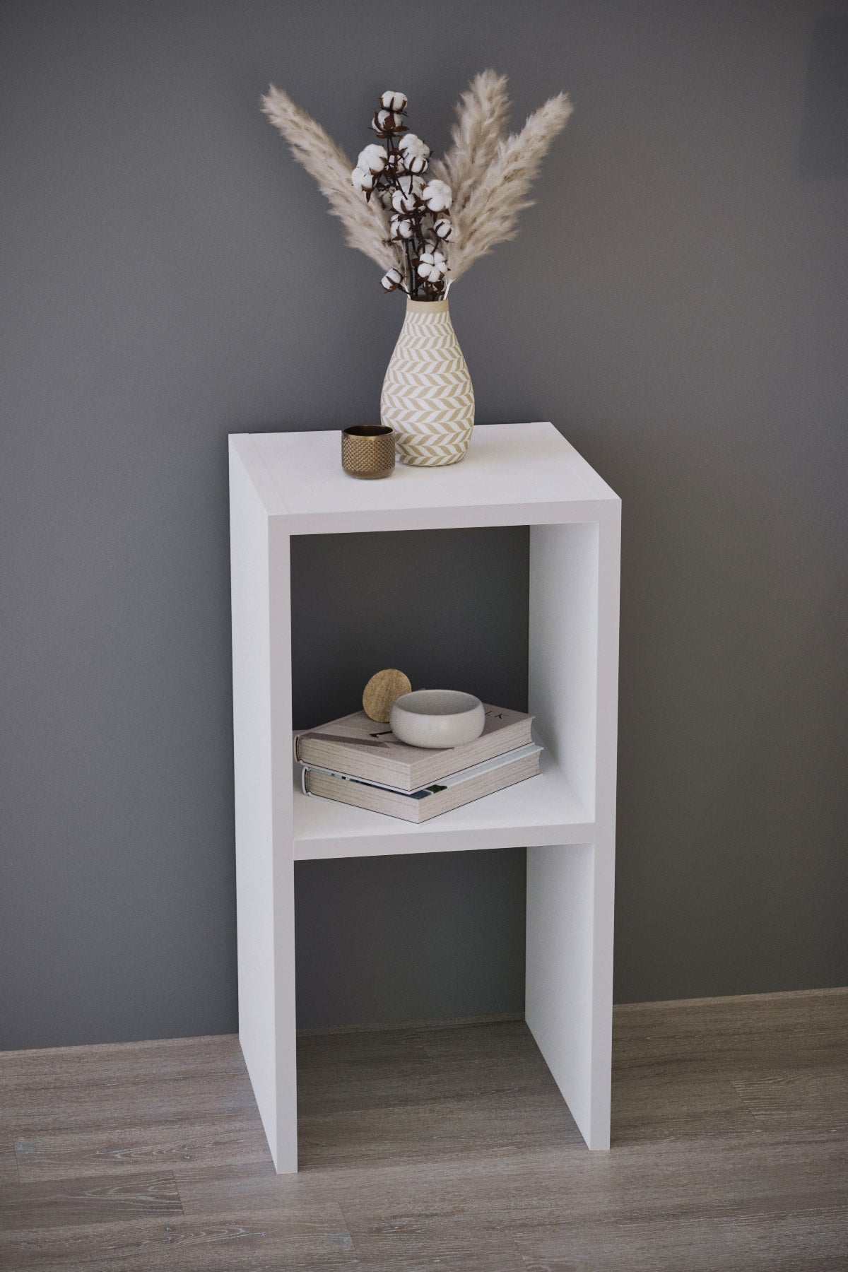 Mesita de Noche Blanca 60x30x30 cm | Diseño Simple con Estante Abierto | Minimalista y Funcional - Buyqualia