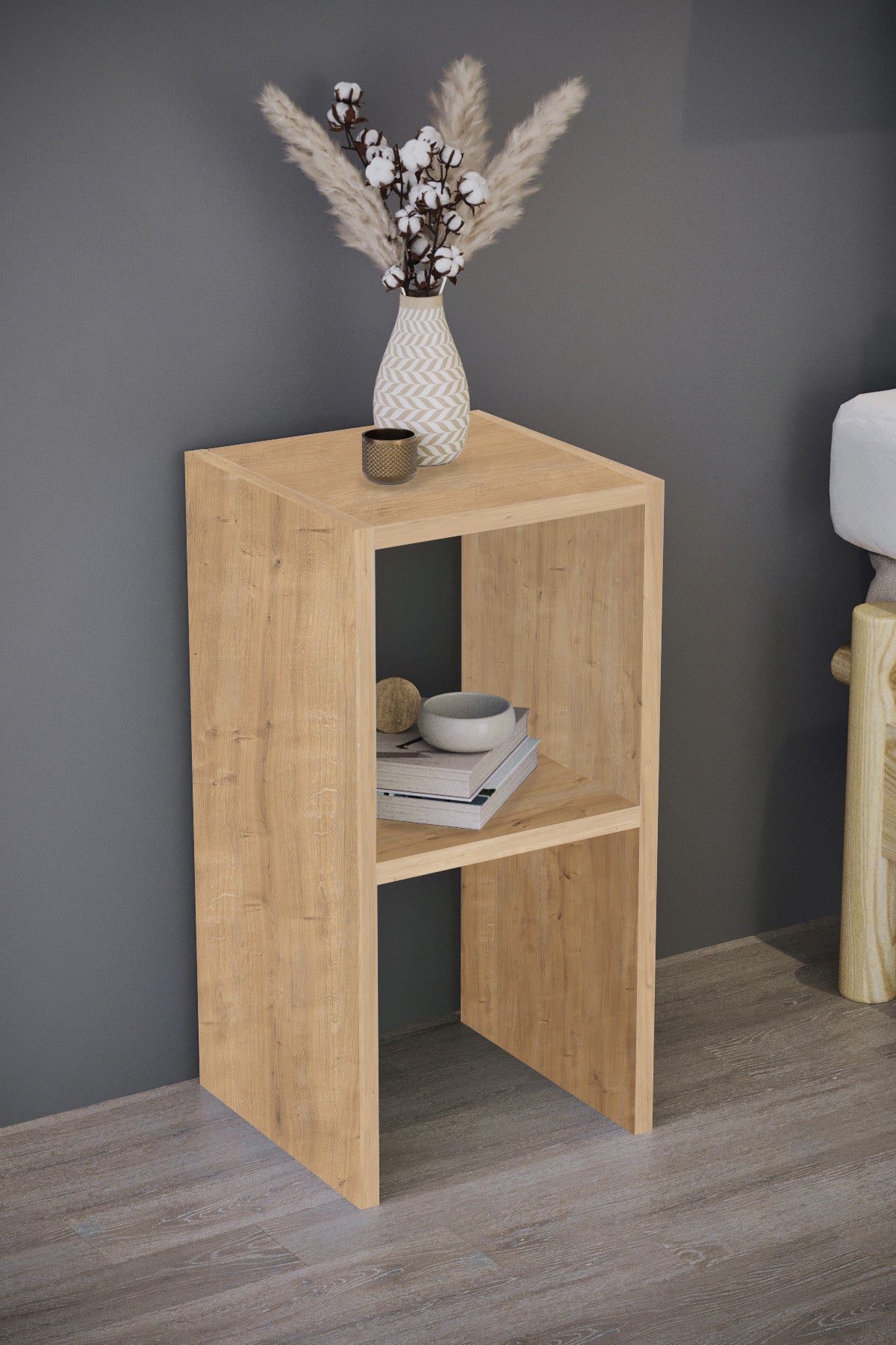 Mesita de Noche Blanca 60x30x30 cm | Diseño Simple con Estante Abierto | Minimalista y Funcional - Buyqualia