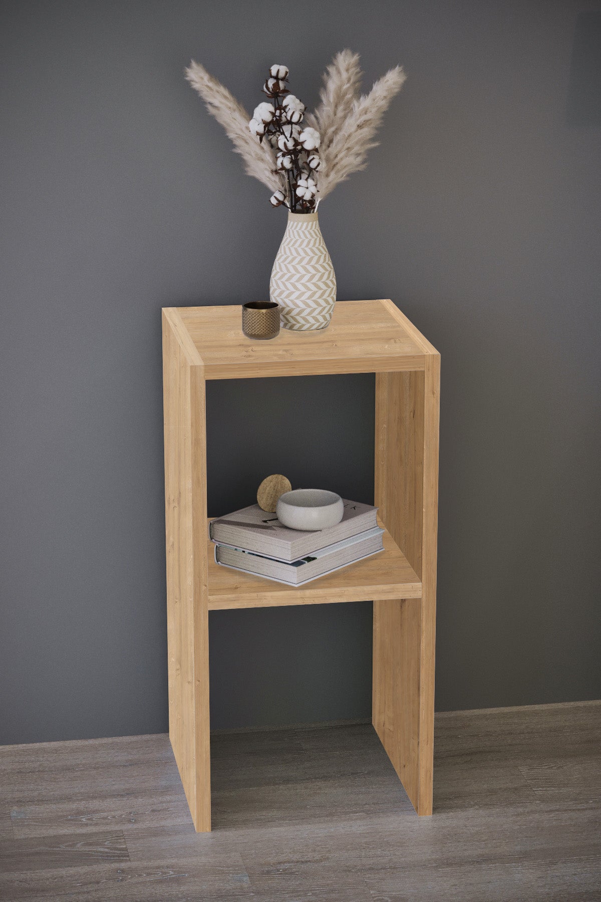 Mesita de Noche Blanca 60x30x30 cm | Diseño Simple con Estante Abierto | Minimalista y Funcional - Buyqualia