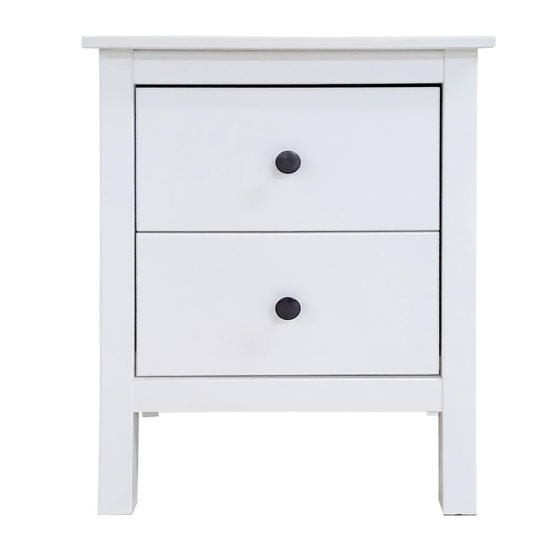 Mesita de Noche de 2 cajones - Colección Magda - Madera Maciza - Color: Blanco - Buyqualia