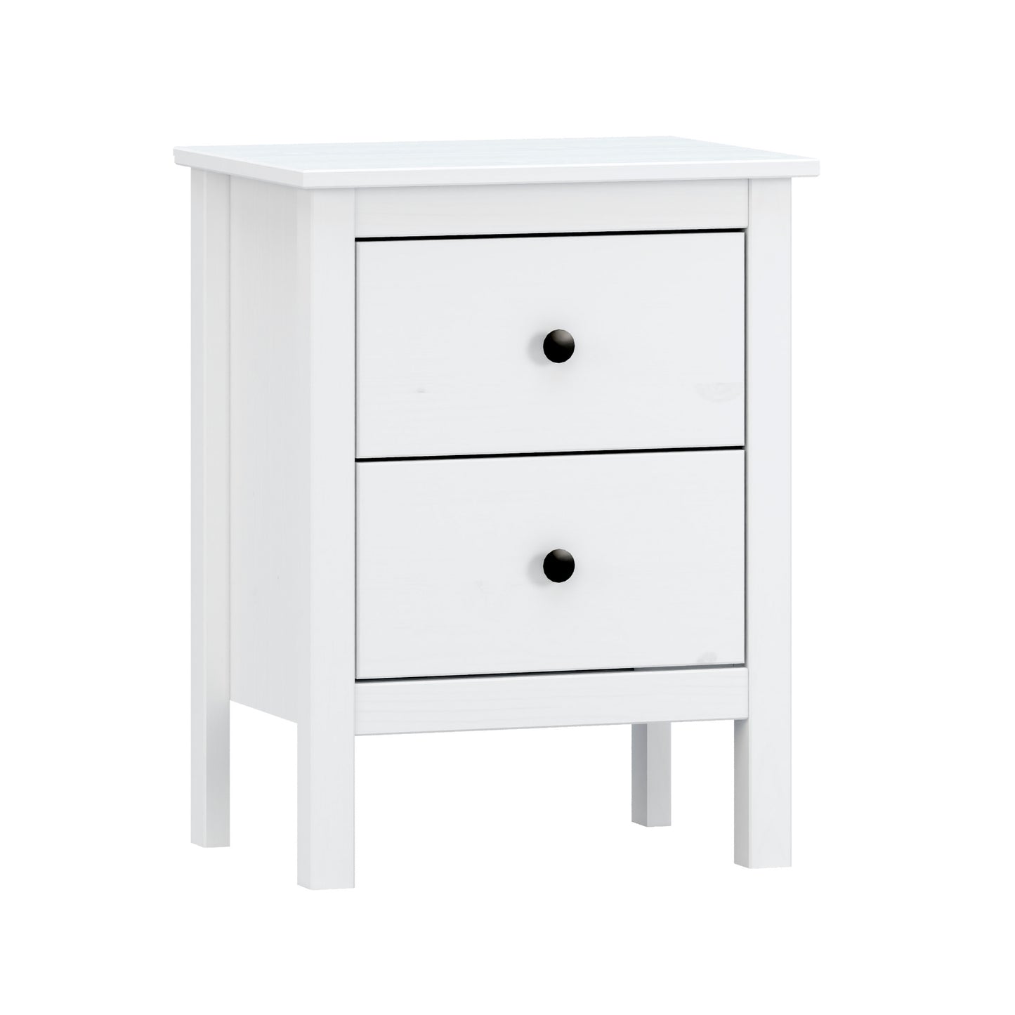 Mesita de Noche de 2 cajones - Colección Magda - Madera Maciza - Color: Blanco - Buyqualia