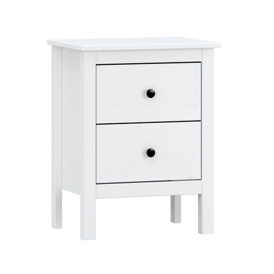 Mesita de Noche de 2 cajones - Colección Magda - Madera Maciza - Color: Blanco - Buyqualia