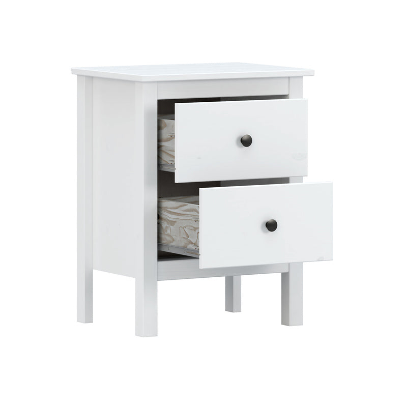 Mesita de Noche de 2 cajones - Colección Magda - Madera Maciza - Color: Blanco - Buyqualia