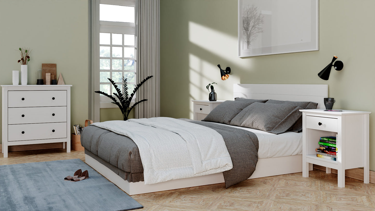 Mesita de Noche de 2 cajones - Colección Magda - Madera Maciza - Color: Blanco - Buyqualia