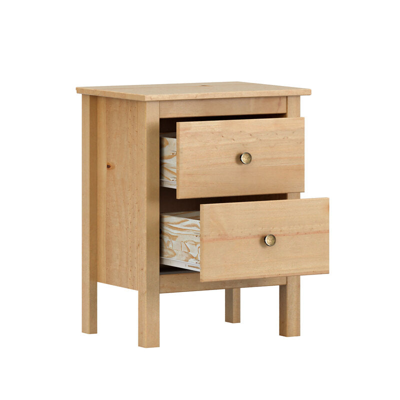 Mesita de Noche de 2 cajones - Colección Magda - Madera Maciza - Color: Blanco - Buyqualia