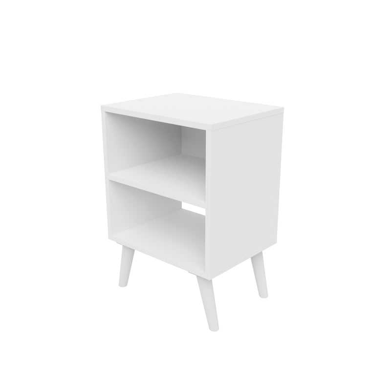 Mesita de Noche Blanca con Diseño Retro, 2 Huecos, Estilo Vintage