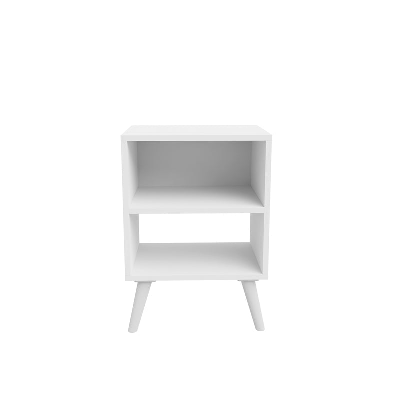 Mesita de Noche Blanca con Diseño Retro, 2 Huecos, Estilo Vintage