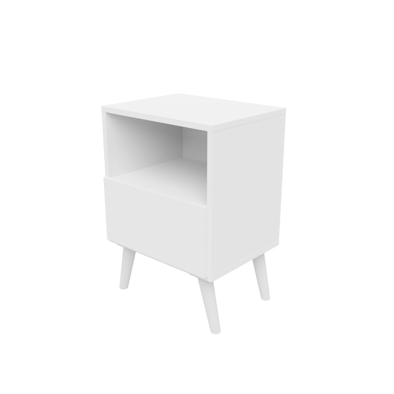 Mesita de Noche Blanca con Diseño Retro, 1 hueco - 1 Cajón, Estilo Vintage - Buyqualia