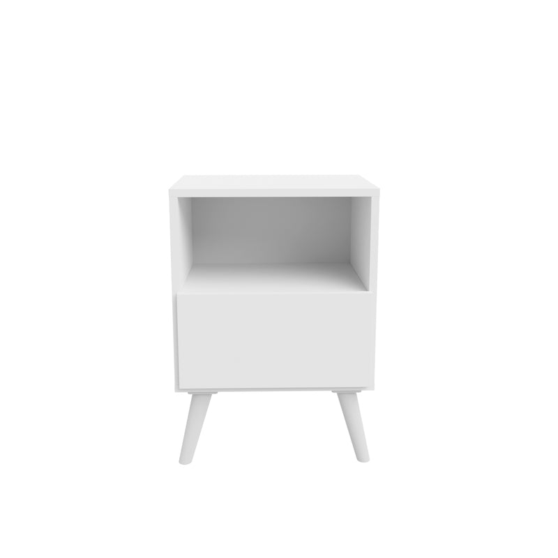Mesita de Noche Blanca con Diseño Retro, 1 hueco - 1 Cajón, Estilo Vintage - Buyqualia