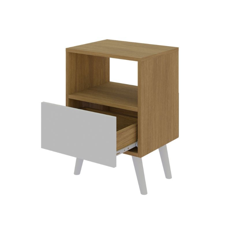 Mesita de Noche Blanca con Diseño Retro, 1 hueco - 1 Cajón, Estilo Vintage - Buyqualia