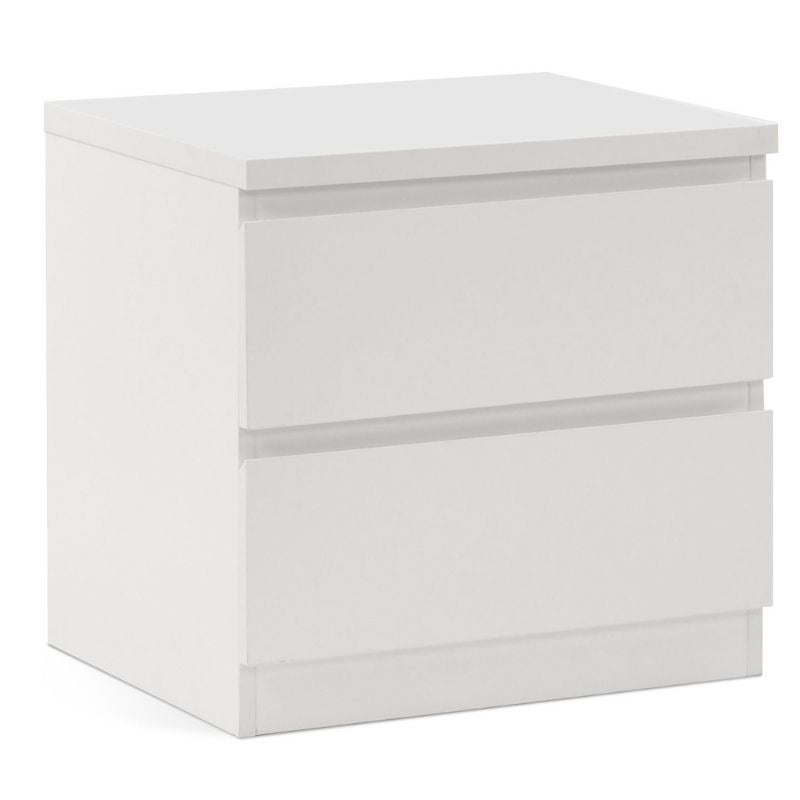 Mesita de Noche Blanca 48x50x40 cm con 2 Cajones – Mesilla de Dormitorio Moderna y Funcional