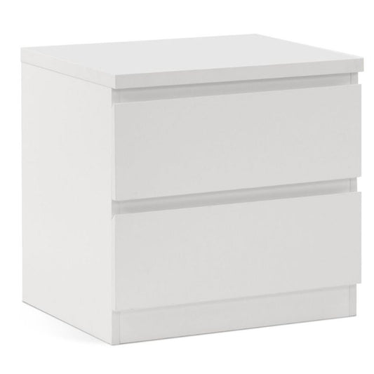 Mesita de Noche Blanca 48x50x40 cm con 2 Cajones – Mesilla de Dormitorio Moderna y Funcional