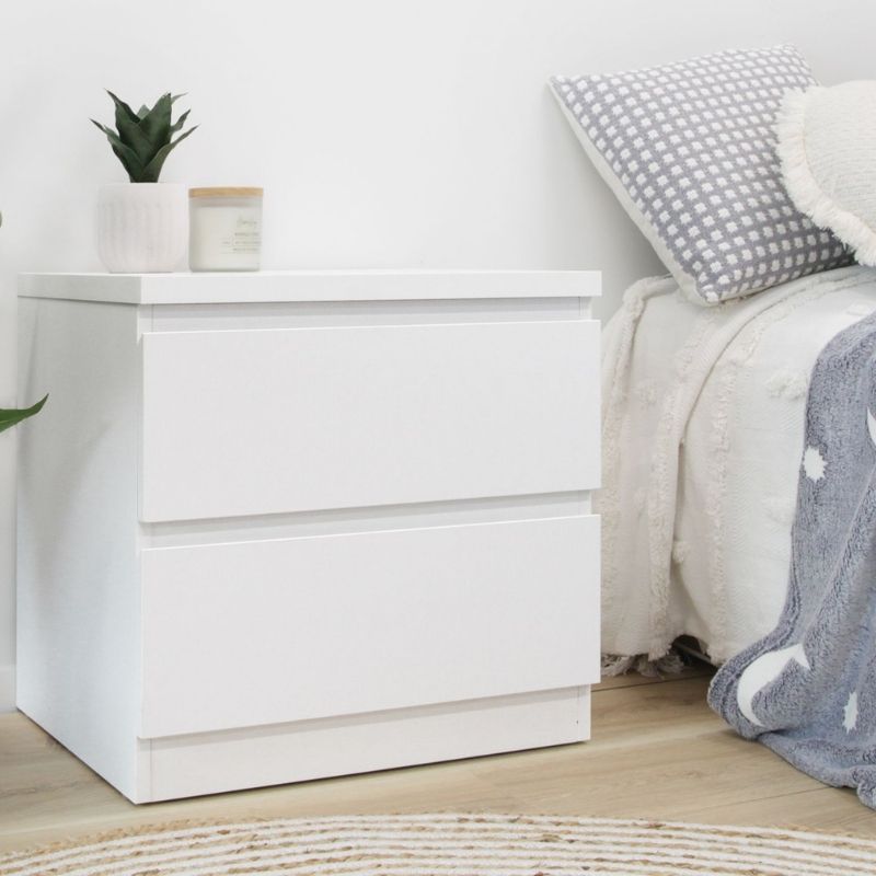 Mesita de Noche Blanca 48x50x40 cm con 2 Cajones – Mesilla de Dormitorio Moderna y Funcional