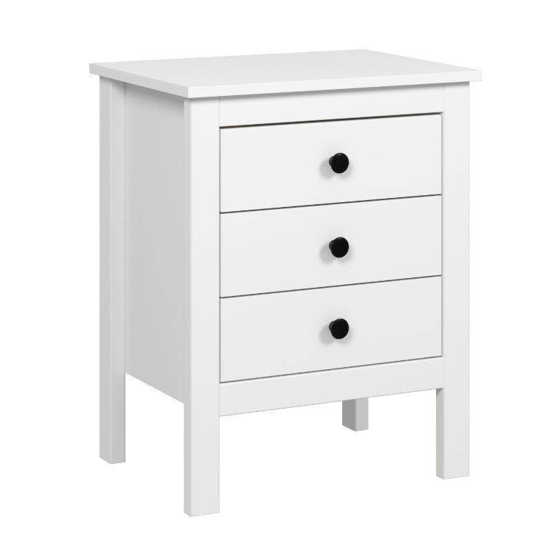 Mesita de Noche Blanca con 3 Cajones Estilo Moderno