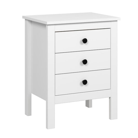Mesita de Noche Blanca con 3 Cajones Estilo Moderno