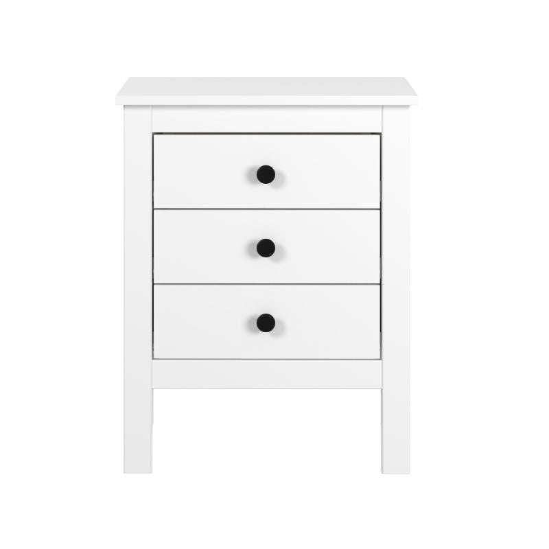 Mesita de Noche Blanca con 3 Cajones Estilo Moderno