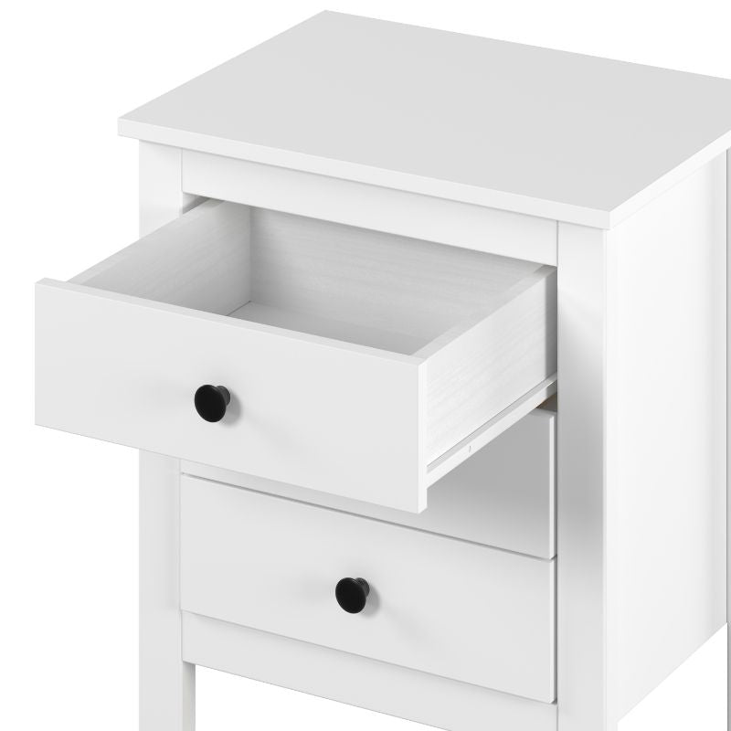 Mesita de Noche Blanca con 3 Cajones Estilo Moderno