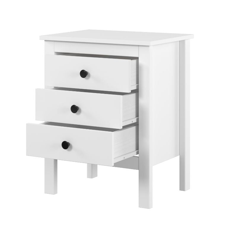 Mesita de Noche Blanca con 3 Cajones Estilo Moderno