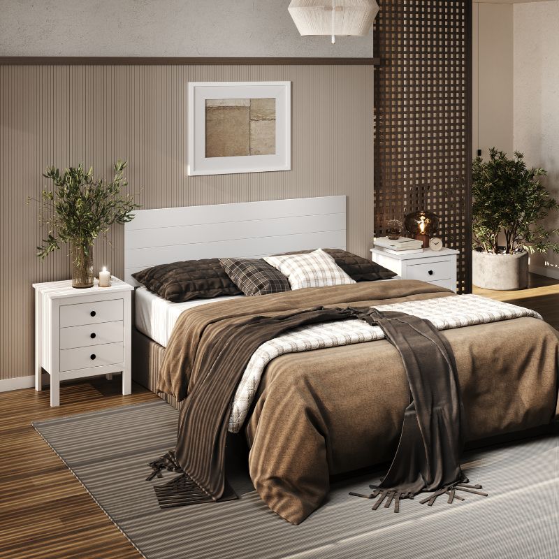 Mesita de Noche Blanca con 3 Cajones Estilo Moderno