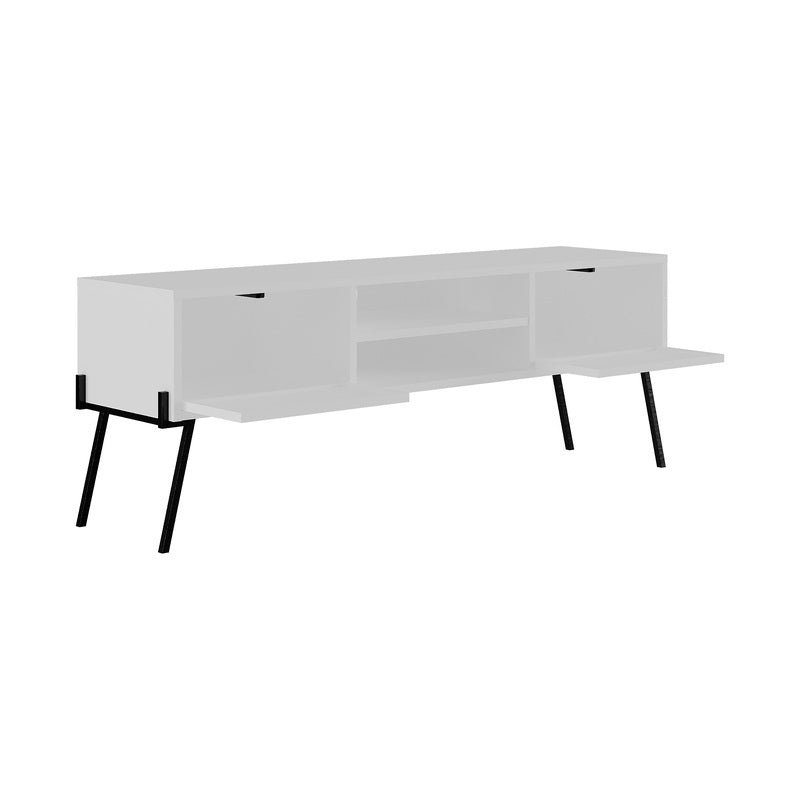 Buyqualia - Mueble para TV con Puertas Decoradas y Estantes Abiertos – Blanco – 140x51x36 cm – Estilo Moderno y Funcional