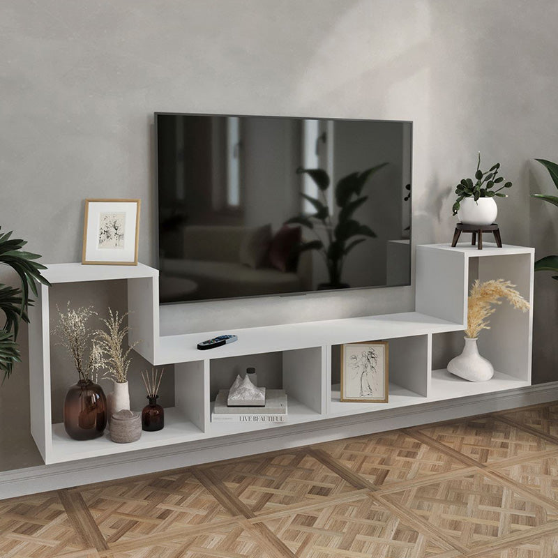 Mueble modular blanco versátil pack 2 unidades – Estantería, mueble TV o almacenamiento, 54x183x30 cm - Buyqualia