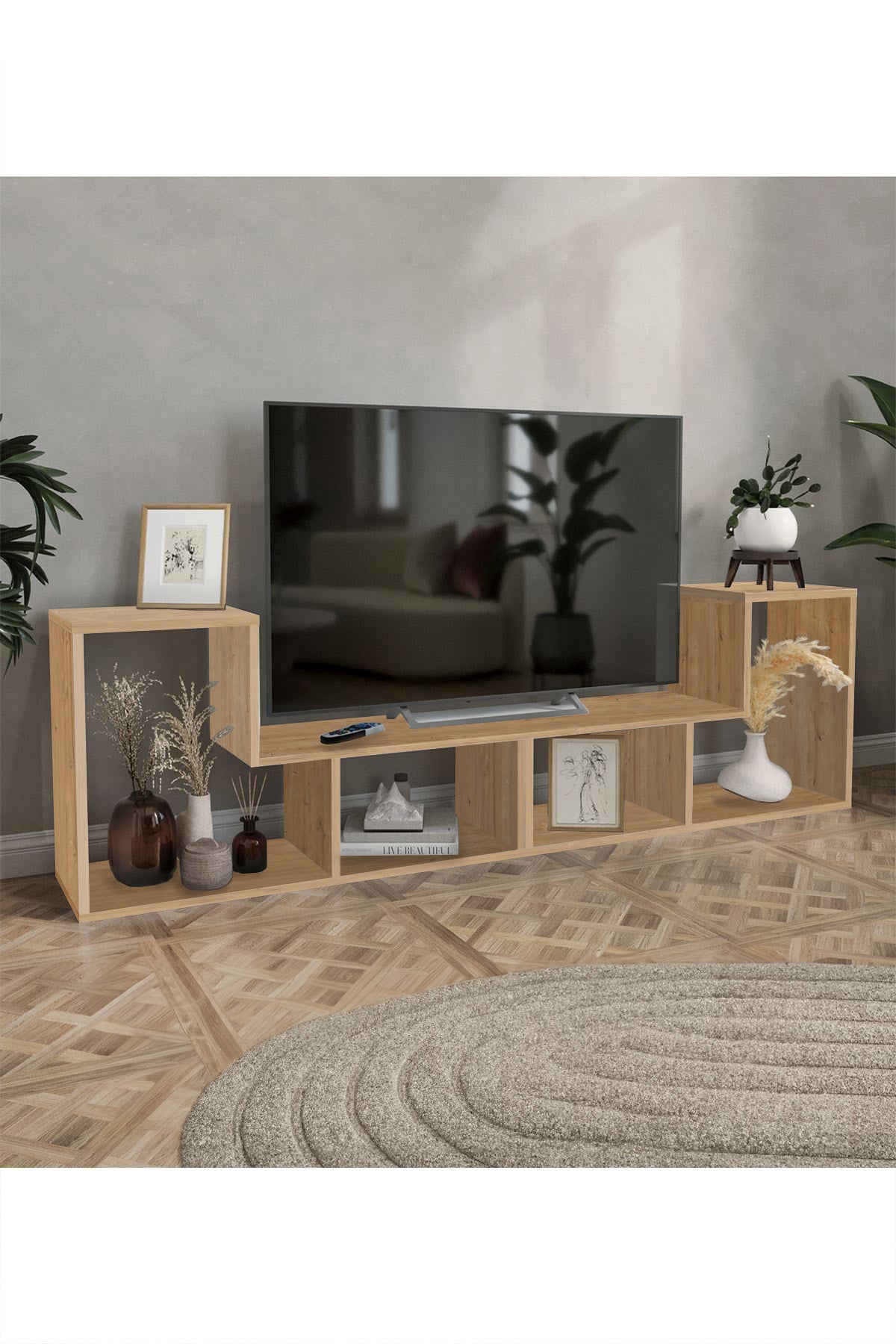 Mueble modular blanco versátil pack 2 unidades – Estantería, mueble TV o almacenamiento, 54x183x30 cm - Buyqualia