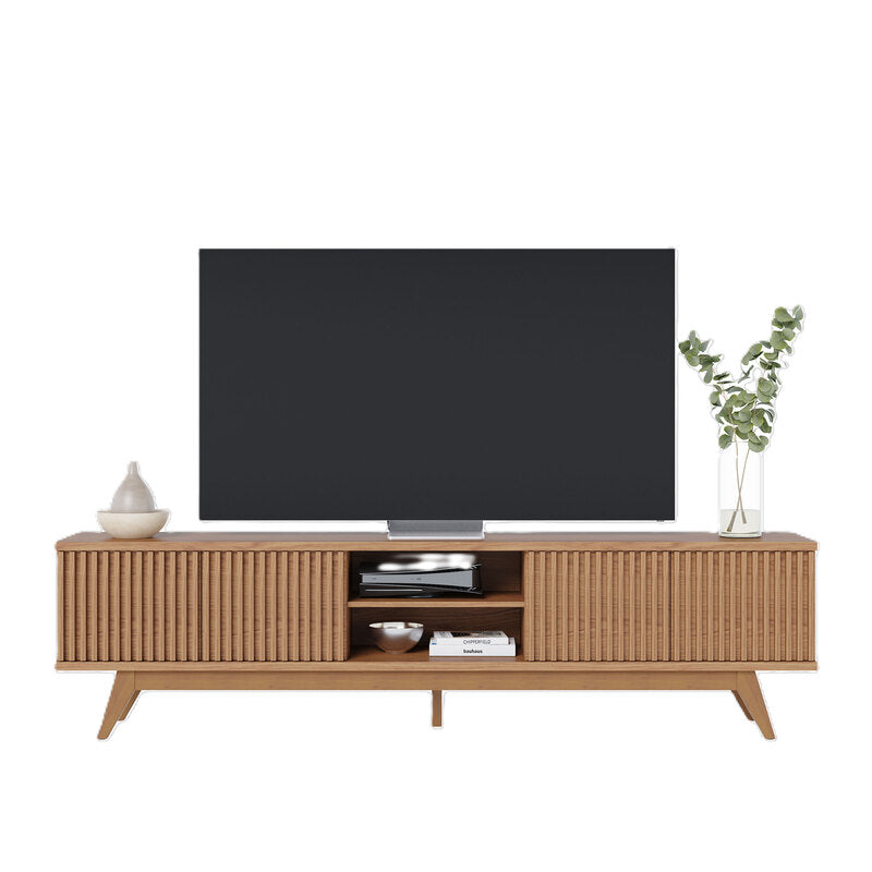 Mueble Bajo de TV - Puertas con diseño de panelado fino - 218x58x40cm