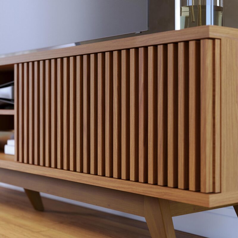 Mueble Bajo de TV - Puertas con diseño de panelado fino - 218x58x40cm