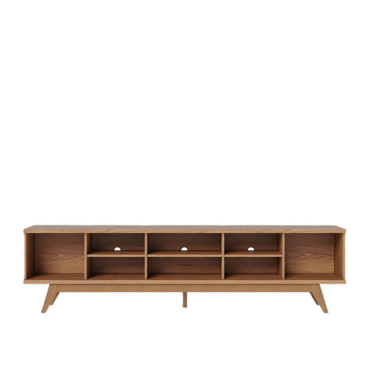 Mueble Bajo de TV - Puertas con diseño de panelado fino y estantes.