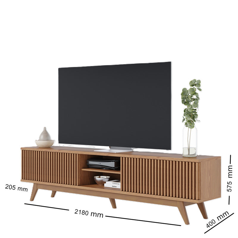 Mueble Bajo de TV - Puertas con diseño de panelado fino - 218x58x40cm