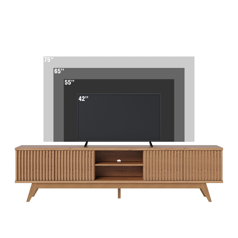Mueble Bajo de TV - Puertas con diseño de panelado fino - 218x58x40cm