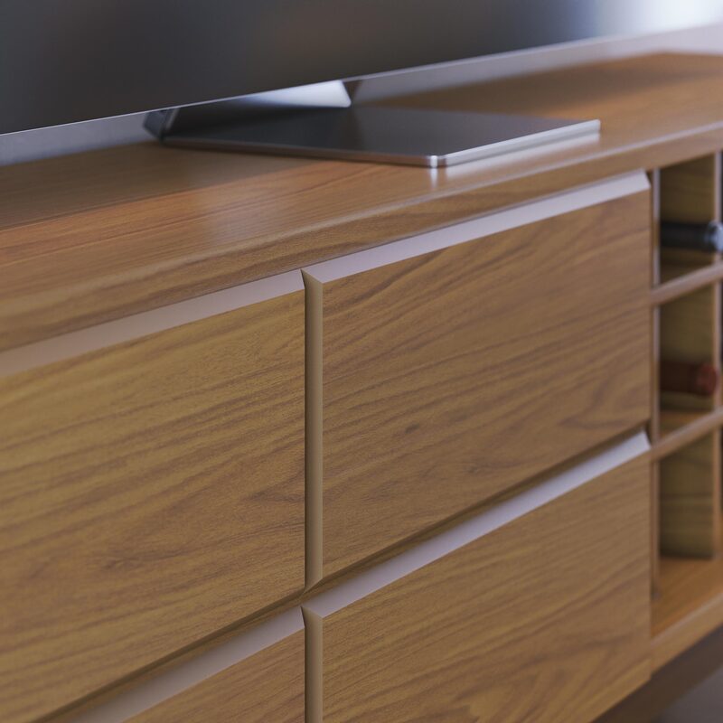 Mueble Bajo de TV - Con Puertas y Botellero - 180x64x37cm