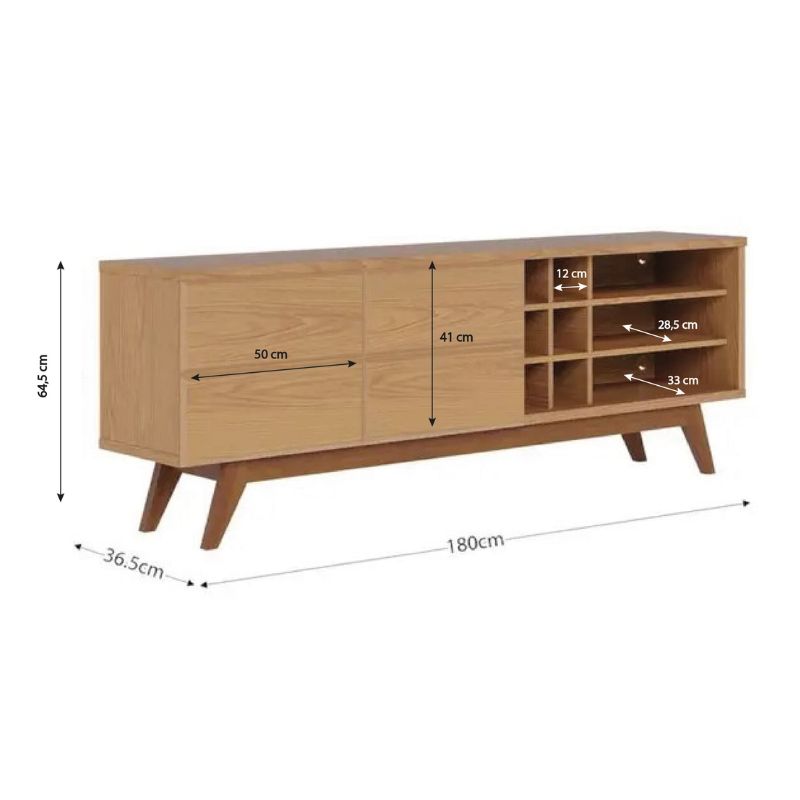 Mueble Bajo de TV - Con Puertas y Botellero - 180x64x37cm