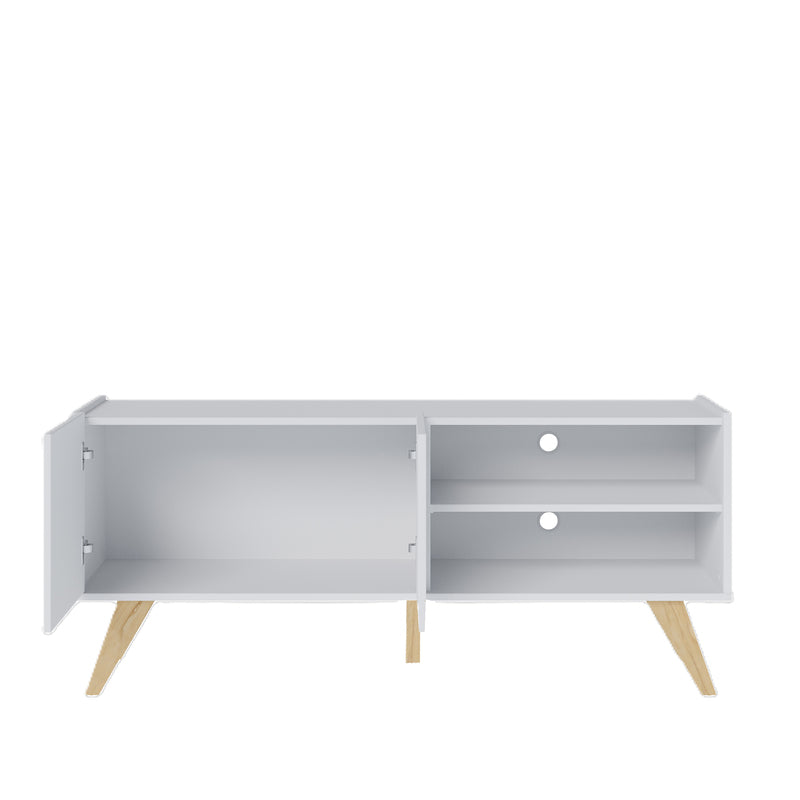 Mueble de TV Moderno - Estilo Escandinavo Blanco con Patas de Madera - 136x59x36cm - Buyqualia